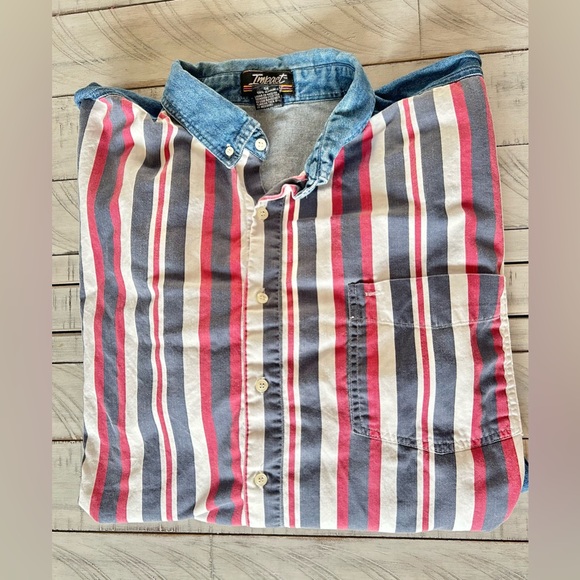 Vintage 90s Western Mens XXL Distressed Blue Striped Button Down Shirt 2XL - Picture 7 of 10